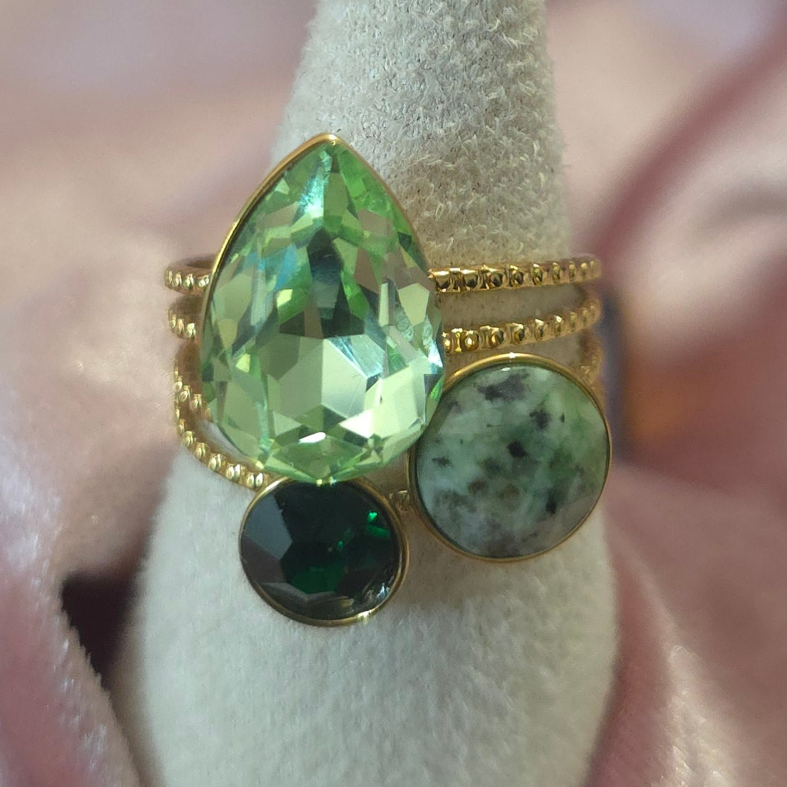 Bague cristal de verre Vert