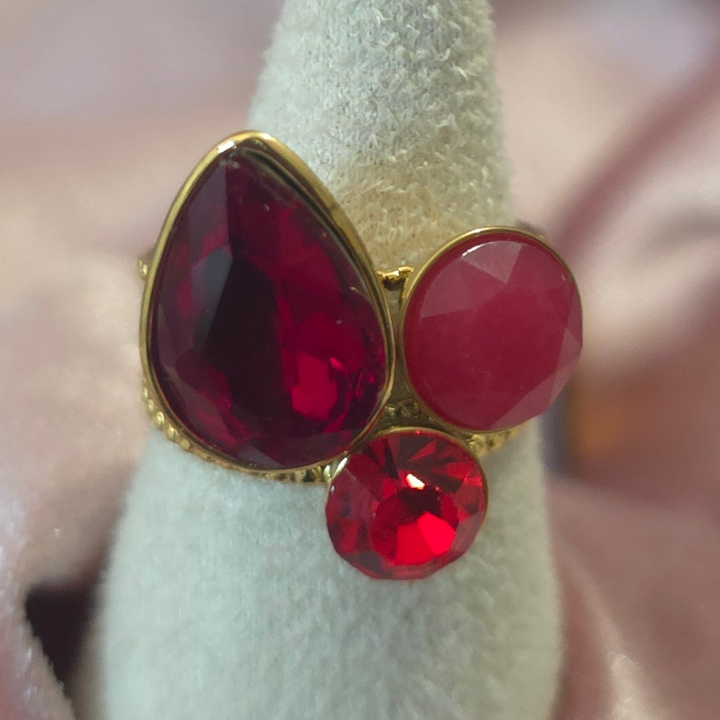 Bague cristal de verre Rouge
