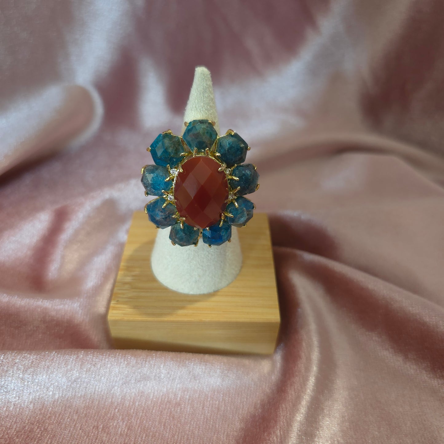 Bague apatite et cornaline