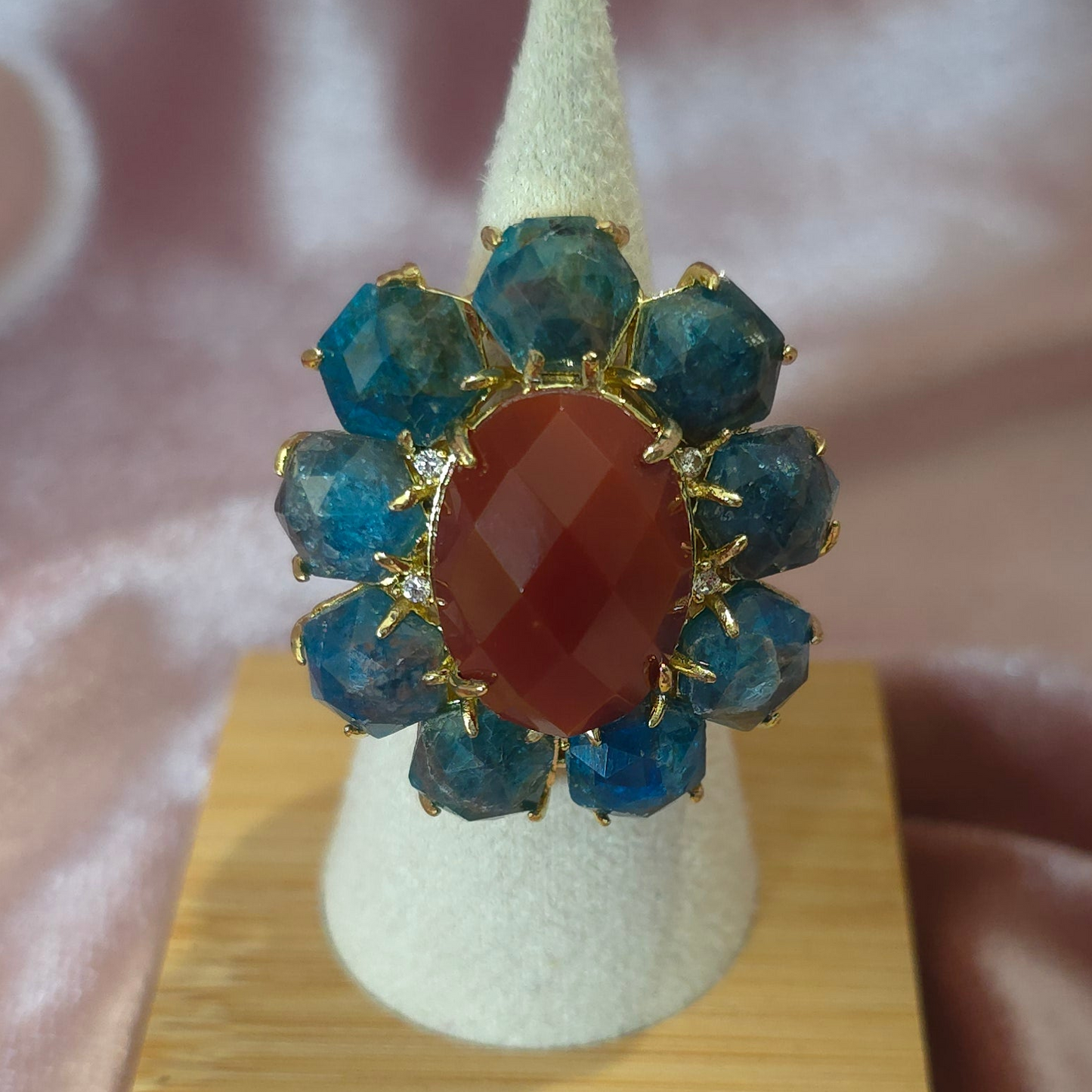 Bague apatite et cornaline
