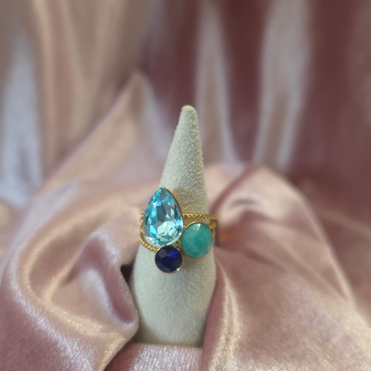 Bague cristal de verre Turquoise