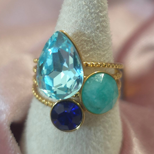 Bague cristal de verre Turquoise