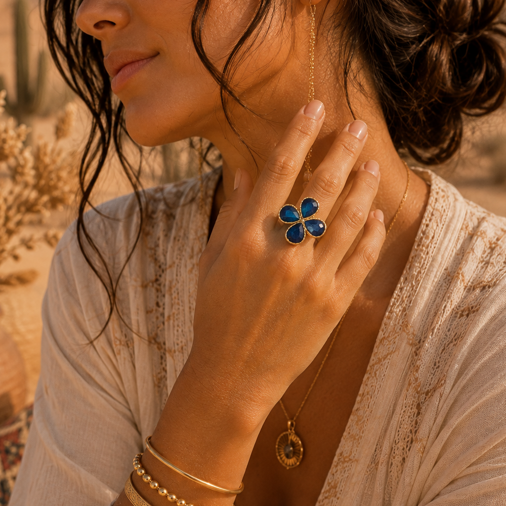 Bague 4 pétales apatite