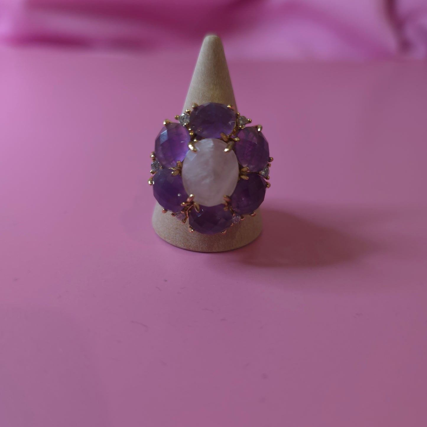 Bague fleur amethyste quartz