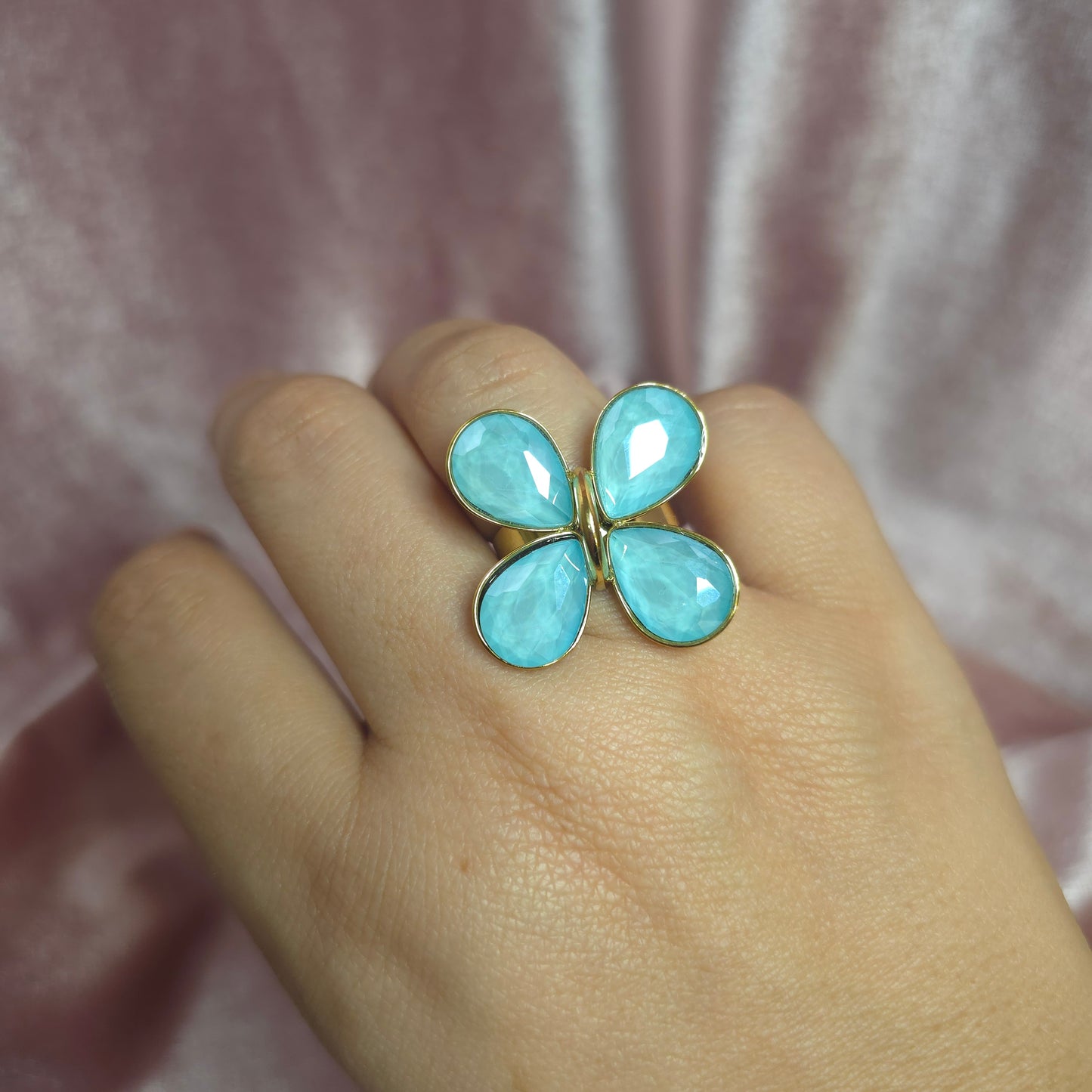 Bague fleur crystal turquoise