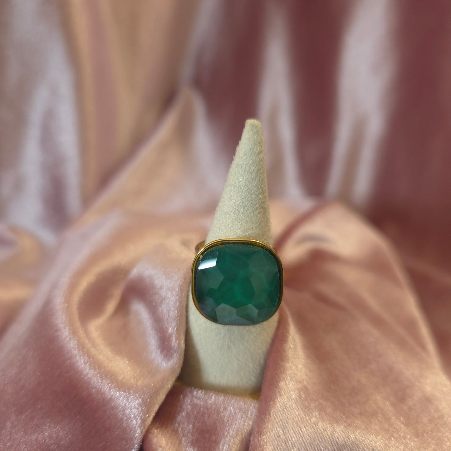 Bague cristal de verre carré vert