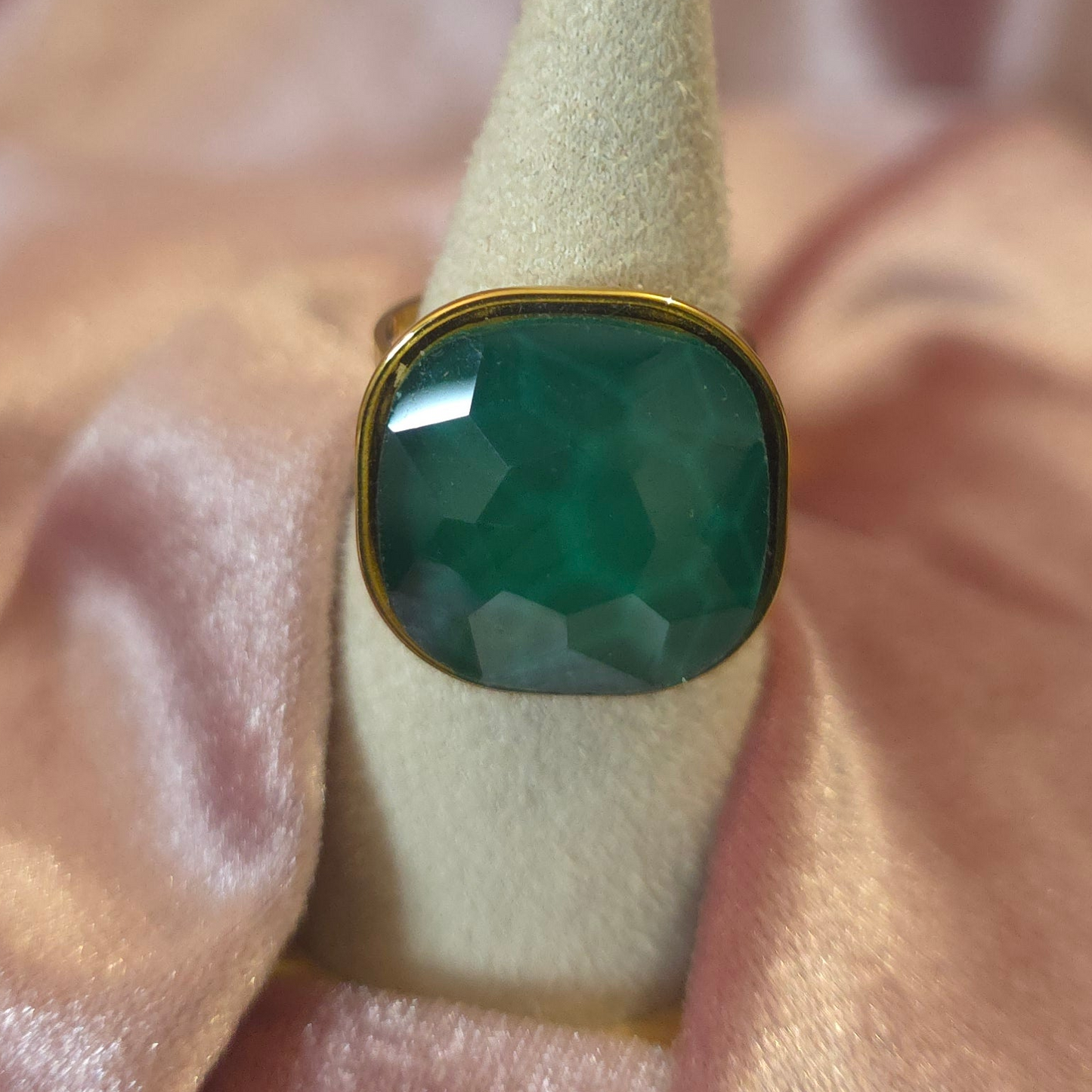 Bague cristal de verre carré vert