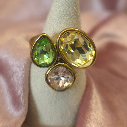 Bague 3 cristal multi pastel