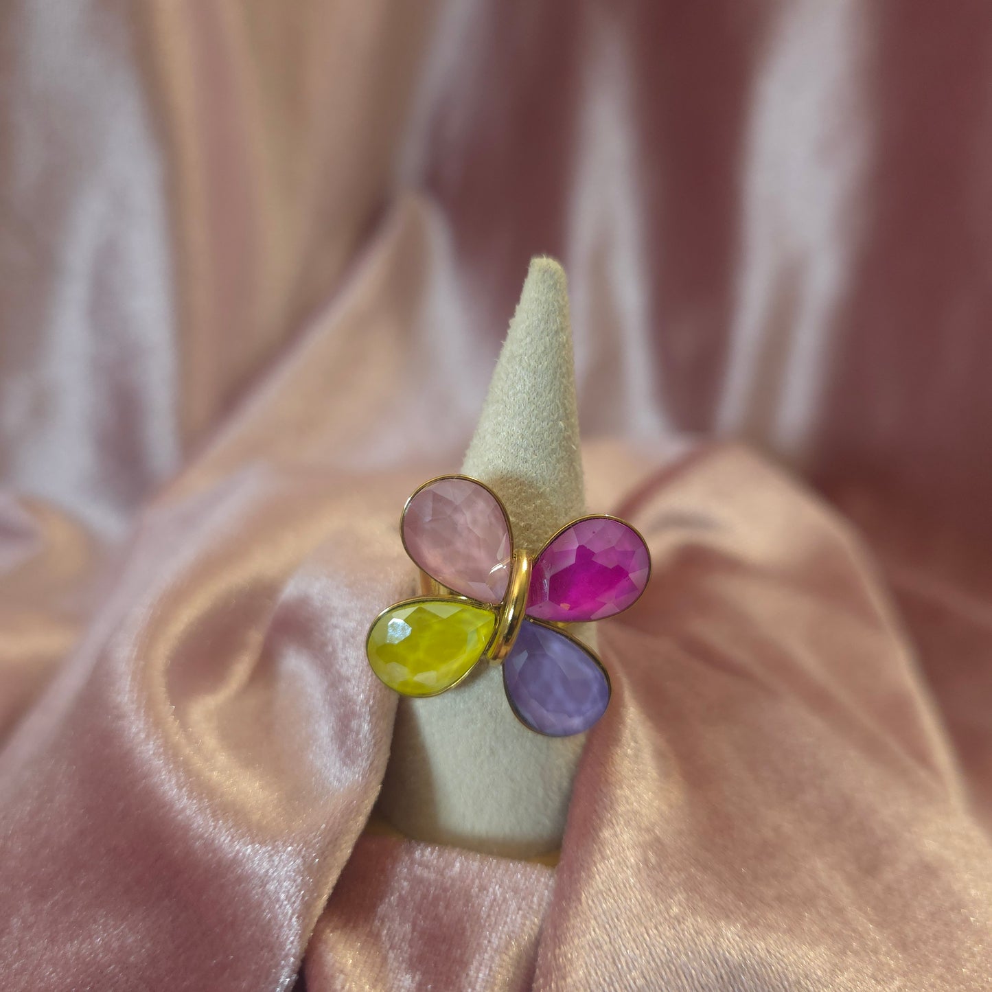 Bague fleur cristal de verre multi