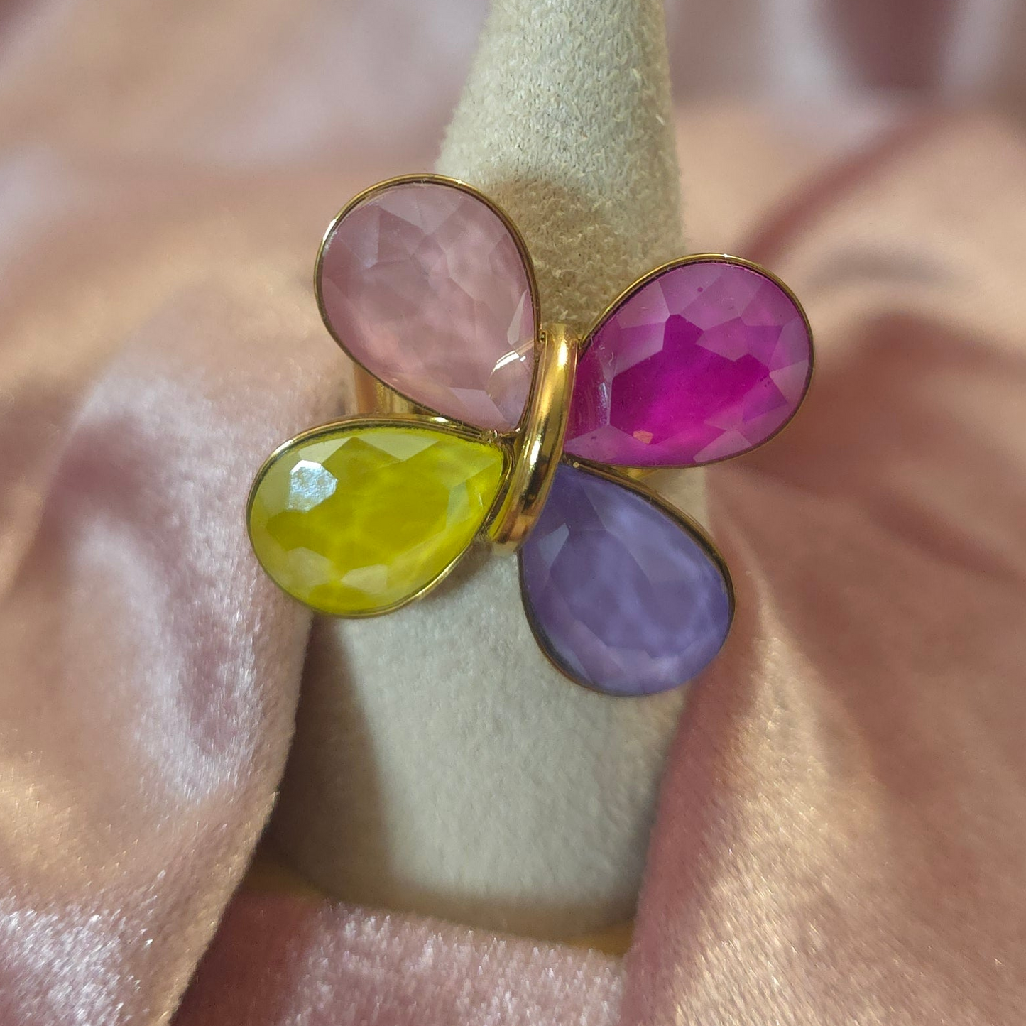 Bague fleur cristal de verre multi