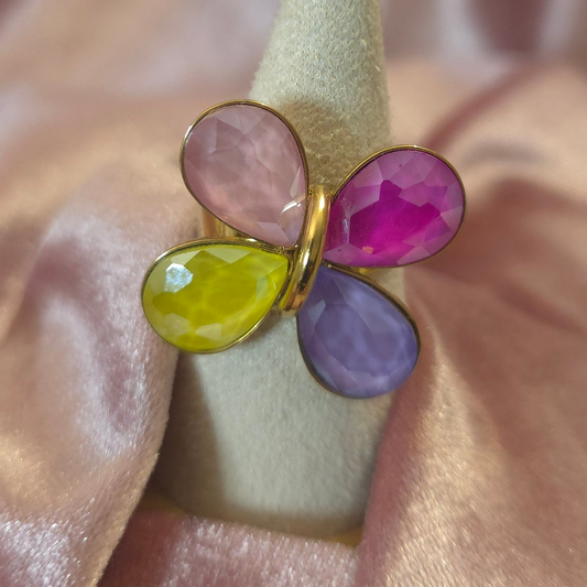 Bague fleur cristal de verre multi