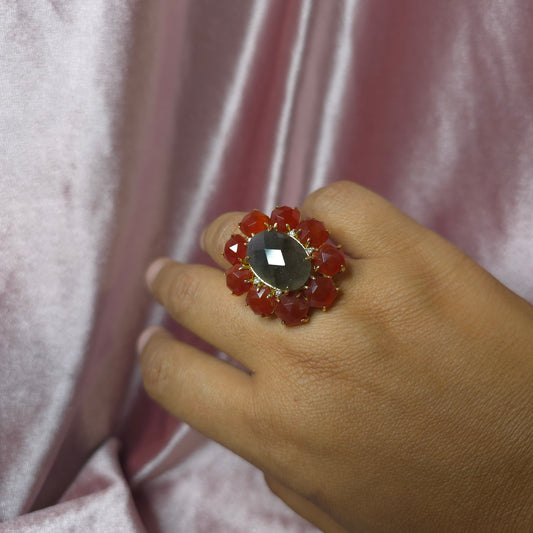 Bague versaille cornaline et labradorite