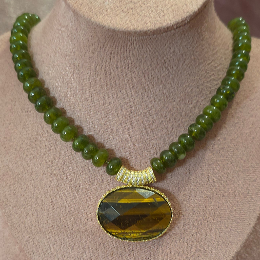 Collier peridot / Oeil de tigre