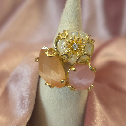 Bague triflor soleil rose