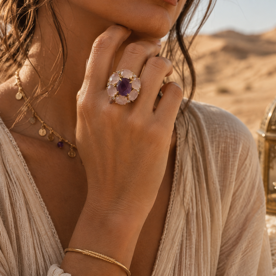 Bague fleur quartz amethyste