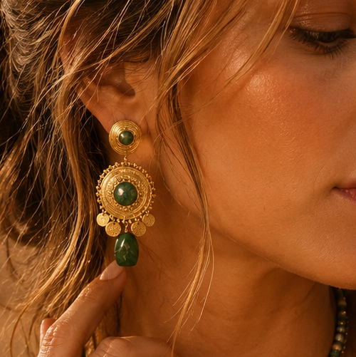 Boucles d'oreilles Habaha Paris boheme verte
