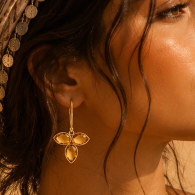 Boucle d'oreille lotus citrine